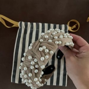 Lele Sadoughi Taupe Pearl Headband